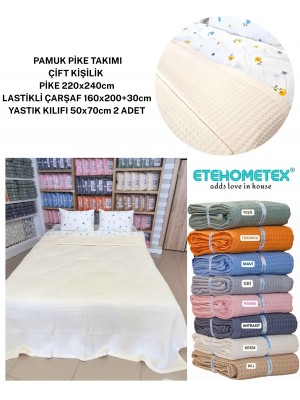 ETEHOMETEX ÇİFT KİŞİLİK %100 PAMUK HAVUZLU PİKE TAKIMI KREM 8696474232101